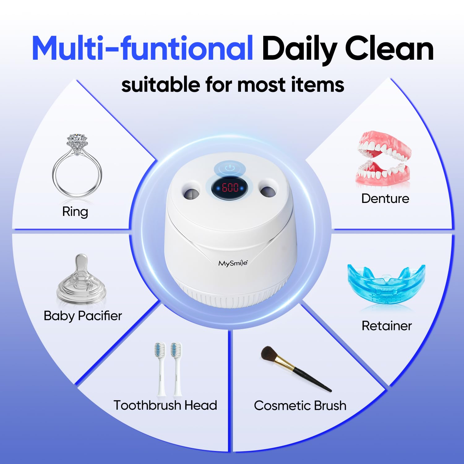MySmile MS100 comparación de tamaño con una mano para referencia portátil