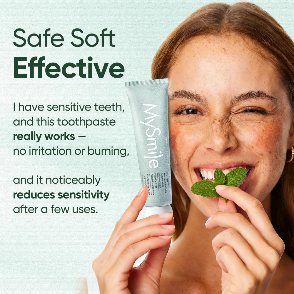 MySmile tubo abierto con pasta mostrando consistencia no abrasiva y alivio