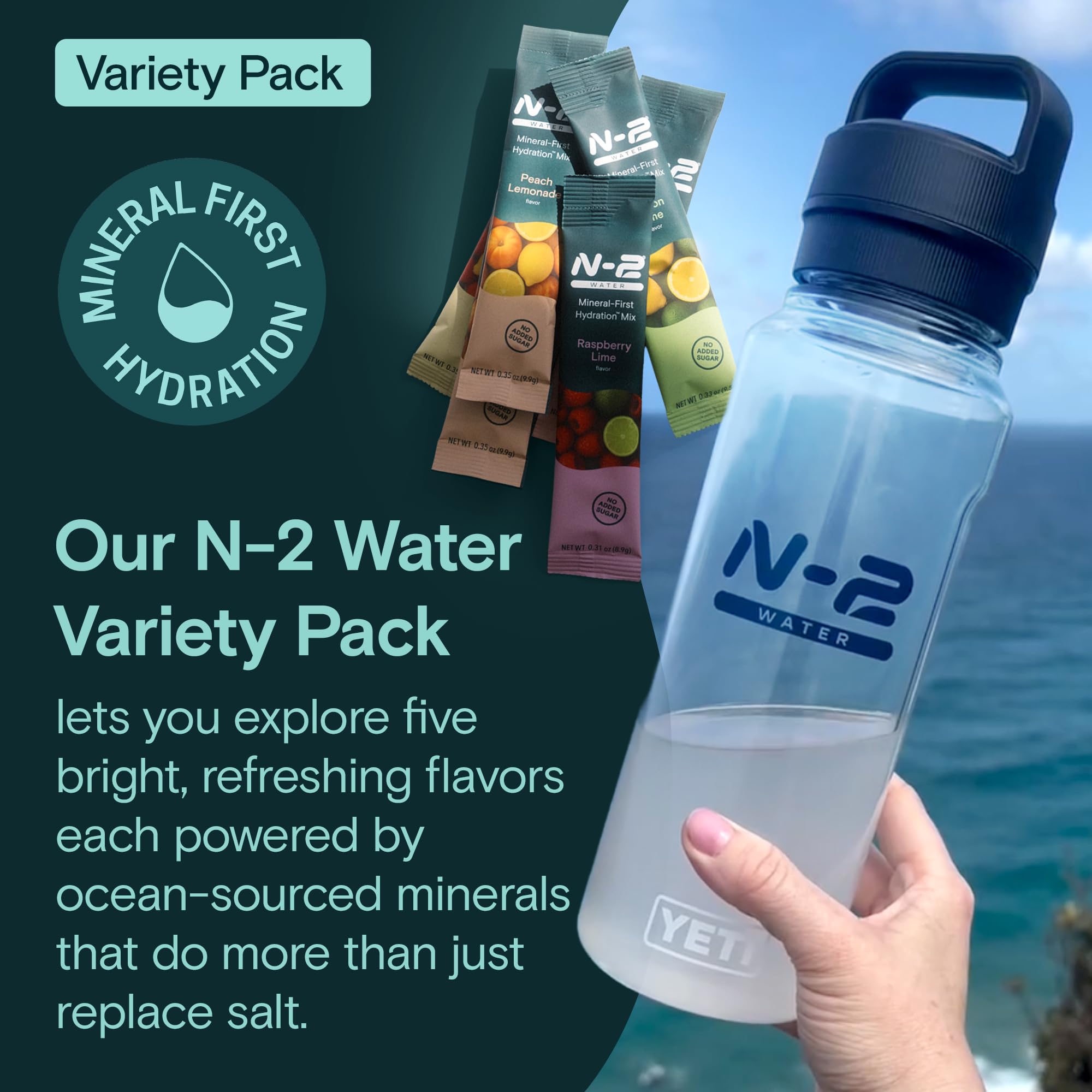 N-2 Water sobre disolviéndose en botella para hidratación rápida