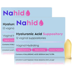 Nahid empaque frontal mostrando pack doble y 24 supositorios para hidratación prolongada