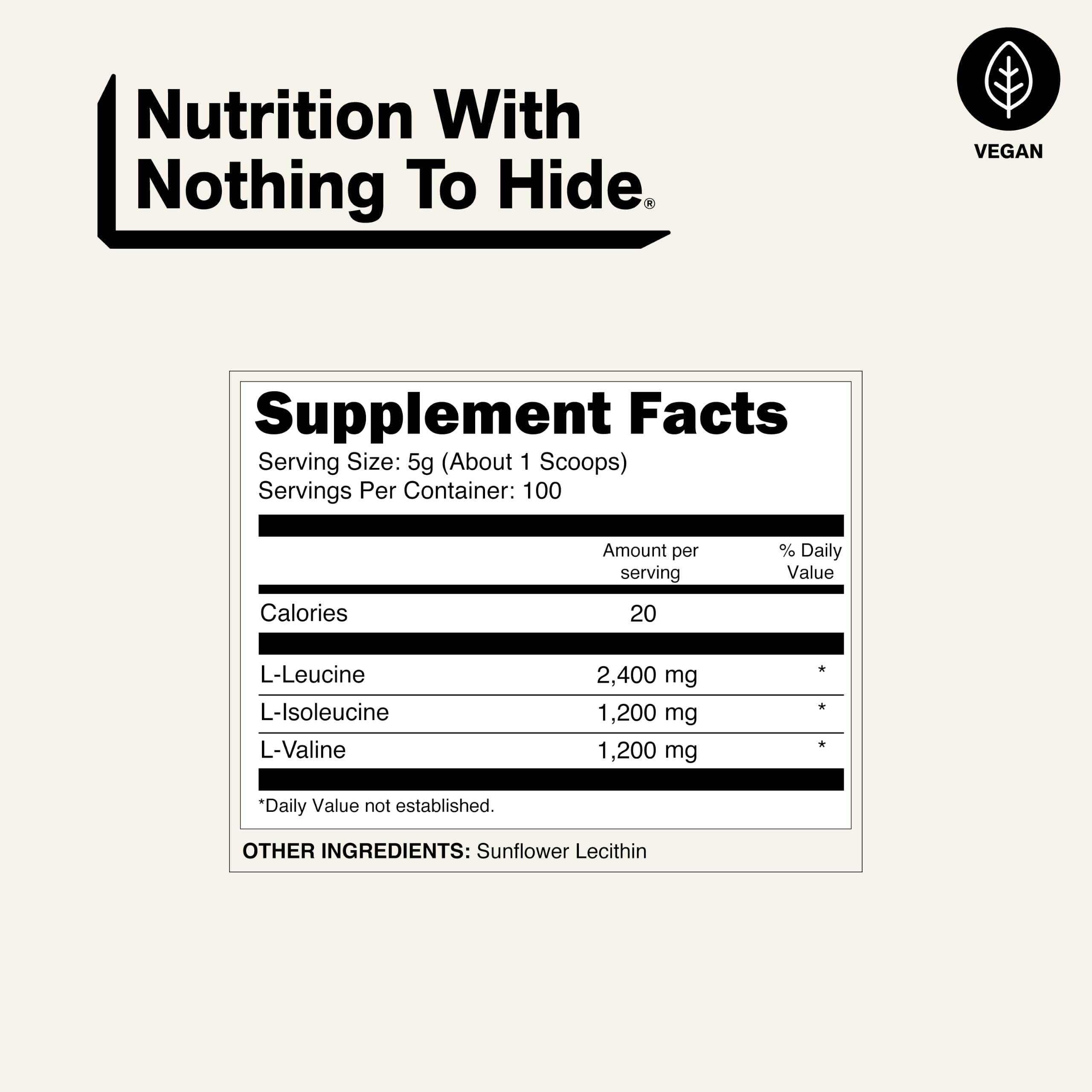 NAKED BCAAs etiqueta de ingredientes, pureza y proporción 2:1:1 visible