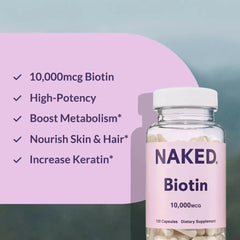 NAKED suplemento en rutina de belleza junto a cepillo y crema para cabello sano