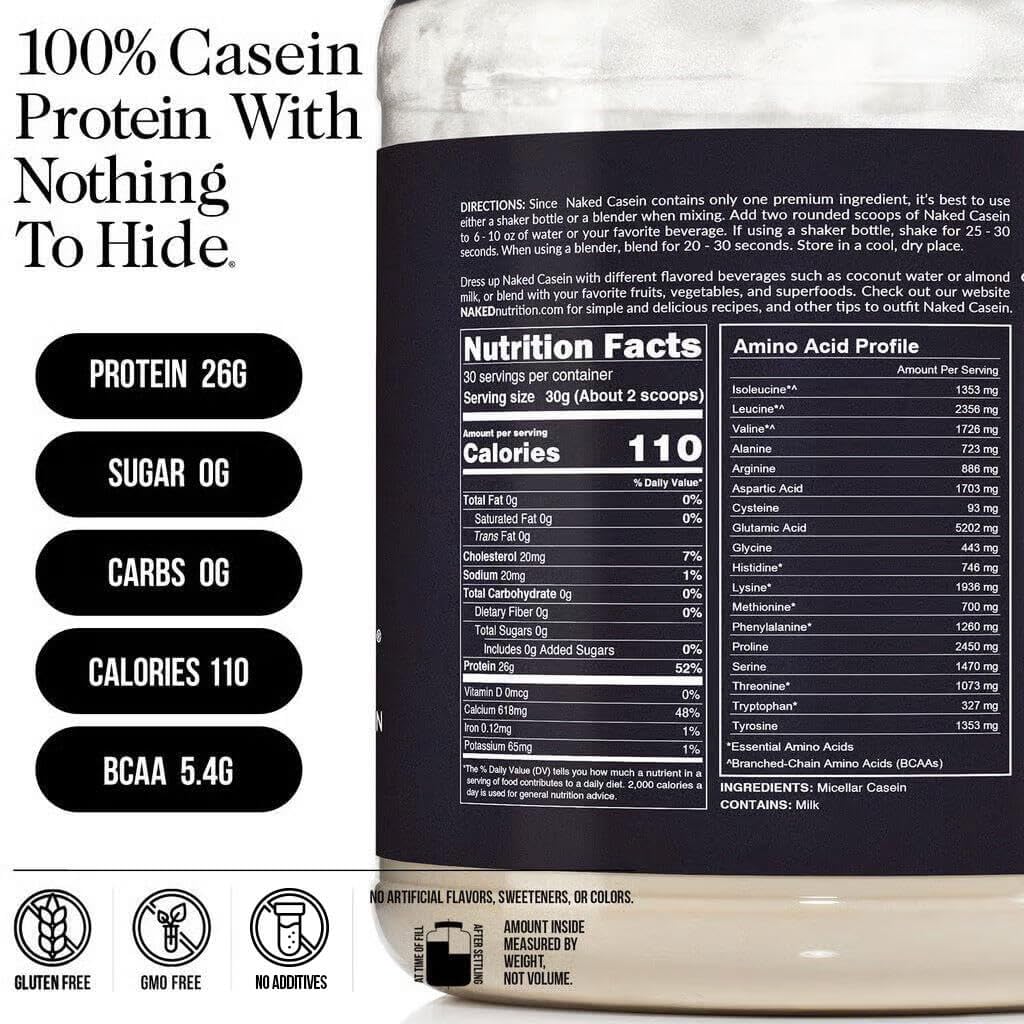 NAKED Casein batido en vaso cremoso listo para recuperación nocturna