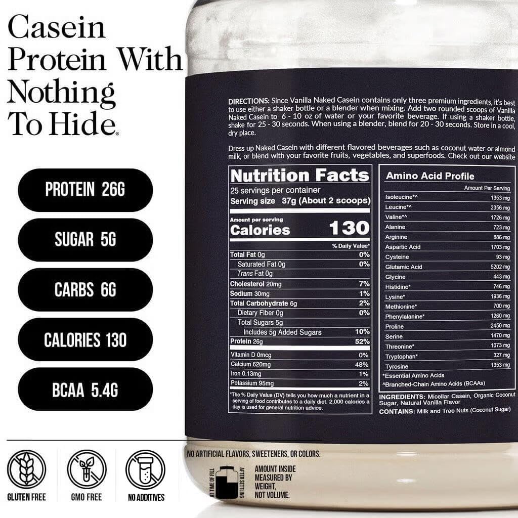NAKED Casein batido servido en vaso, consumo práctico y aporte sostenido de proteína
