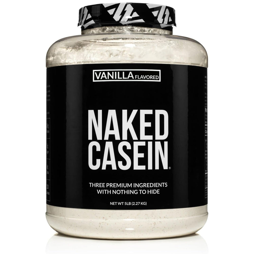 NAKED casein frente del envase mostrando sello NSF y beneficio de pureza