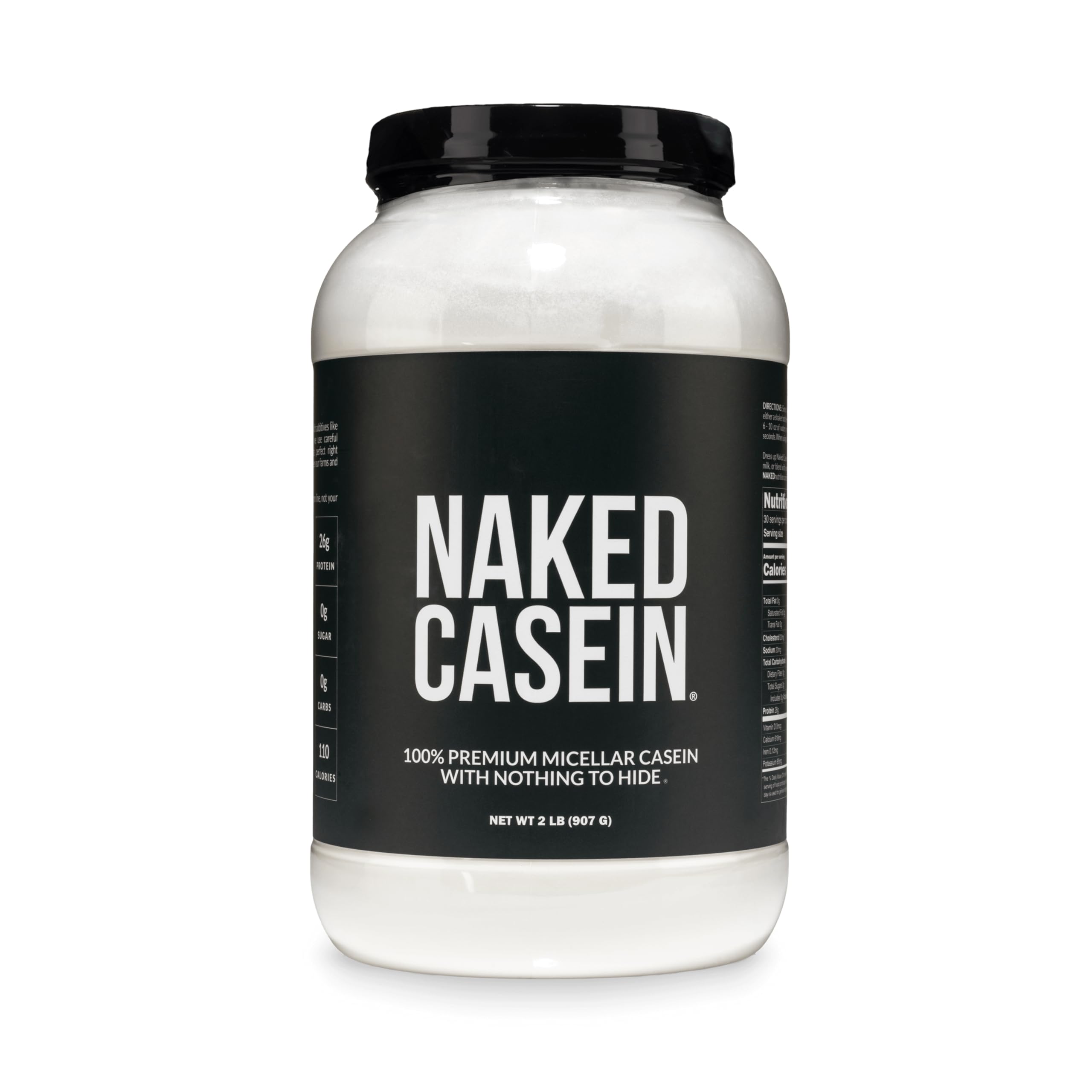 NAKED Casein frente del envase mostrando etiqueta limpia y certificación