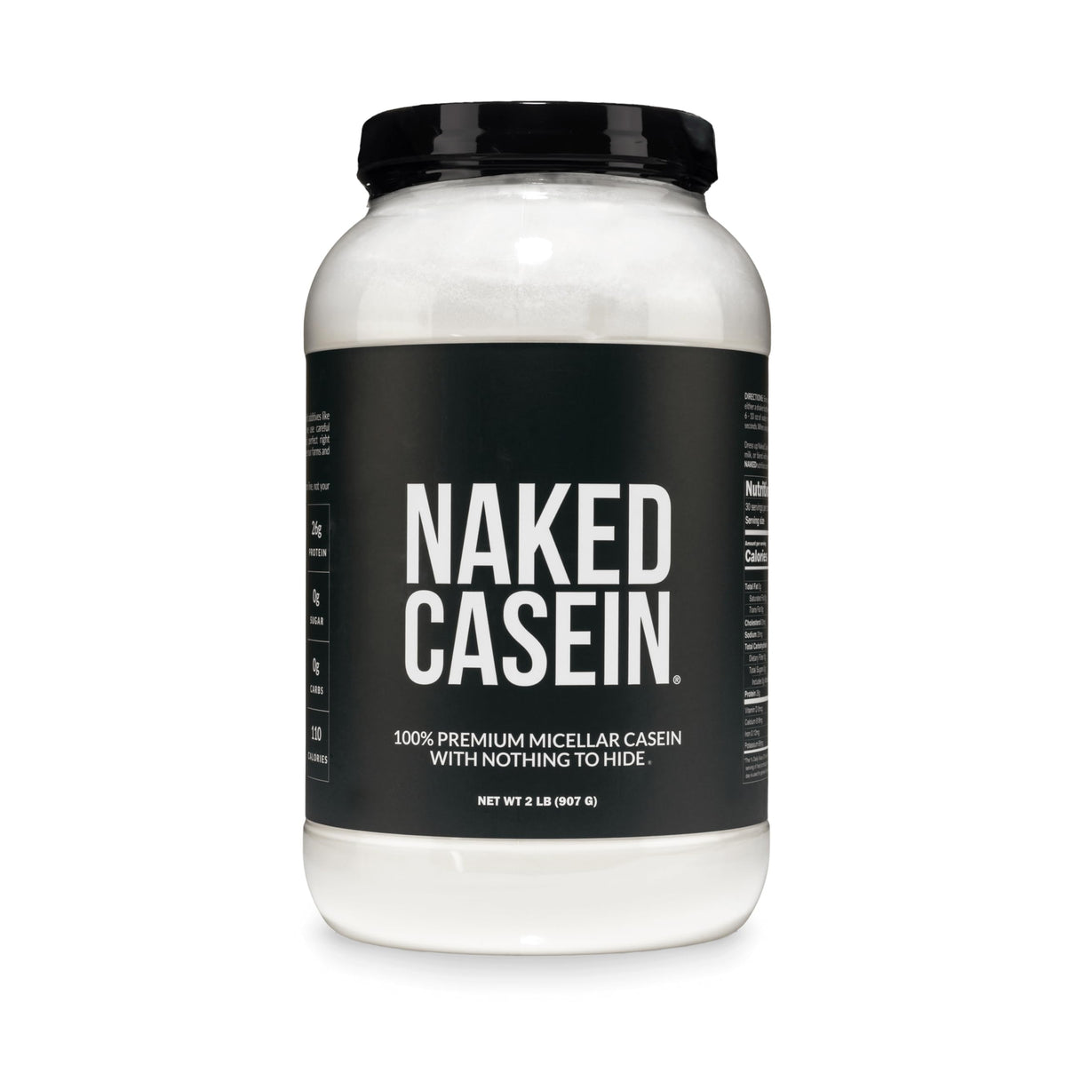 NAKED Casein frente del envase mostrando etiqueta limpia y certificación