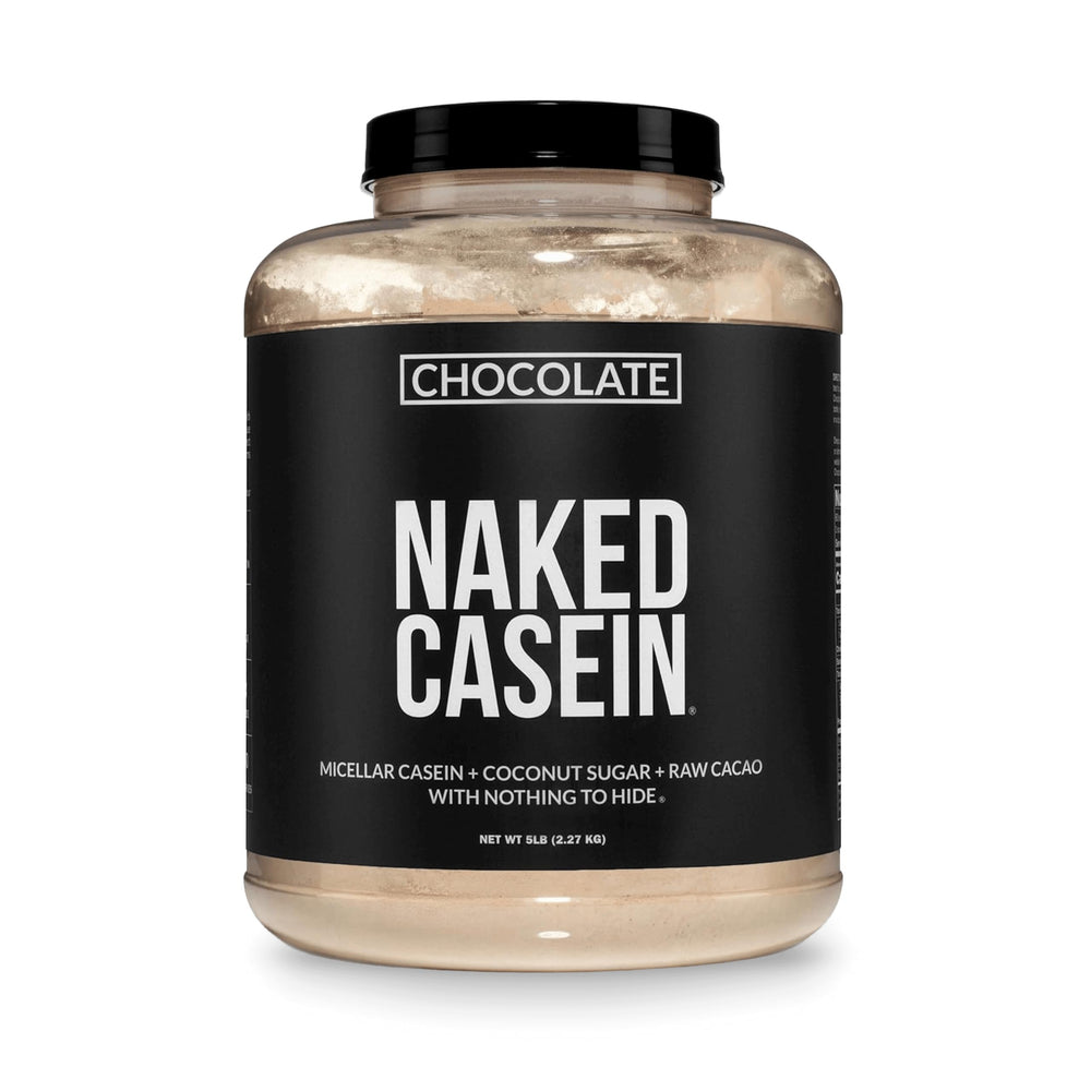 NAKED envase frontal de caseína micelar chocolate, aspecto limpio y claro
