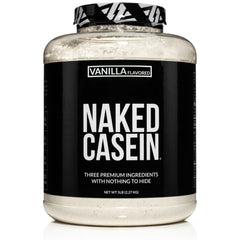 NAKED casein frente del envase mostrando sello NSF y beneficio de pureza