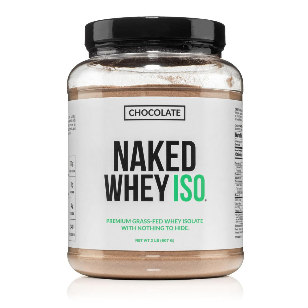 NAKED envase frontal del aislado de chocolate mostrando pureza y seis ingredientes