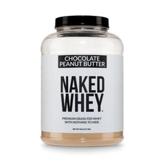 NAKED envase frontal del Whey Chocolate Peanut Butter, muestra el sabor y beneficios