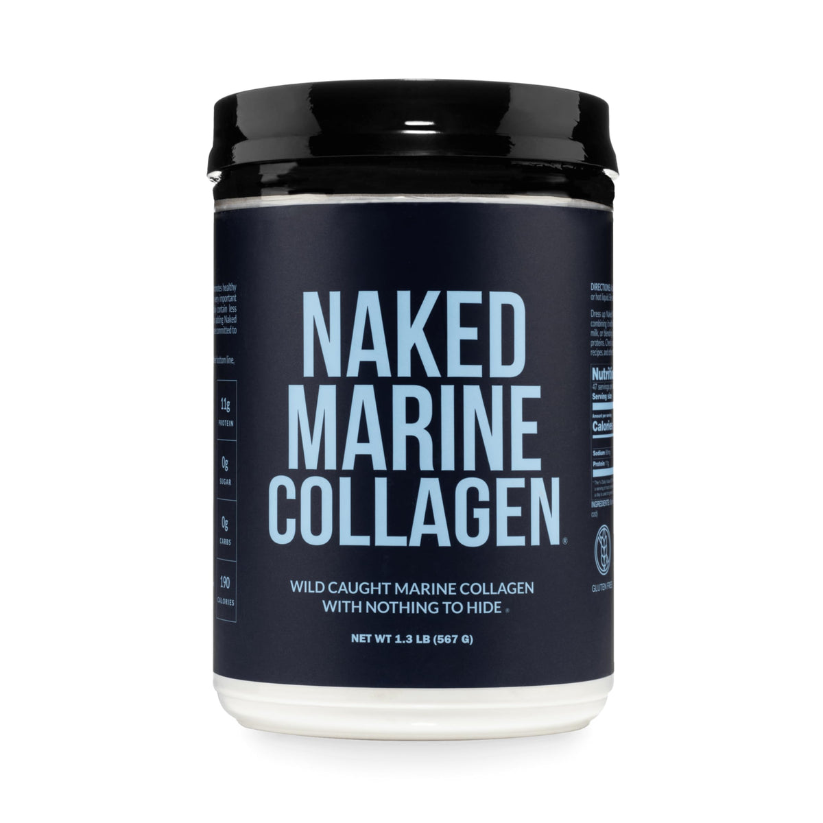 NAKED envase frontal del colágeno marino sin sabor mostrando simplicidad y pureza