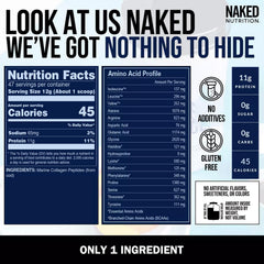 NAKED etiqueta nutricional del colágeno marino destacando proteína y aminoácidos