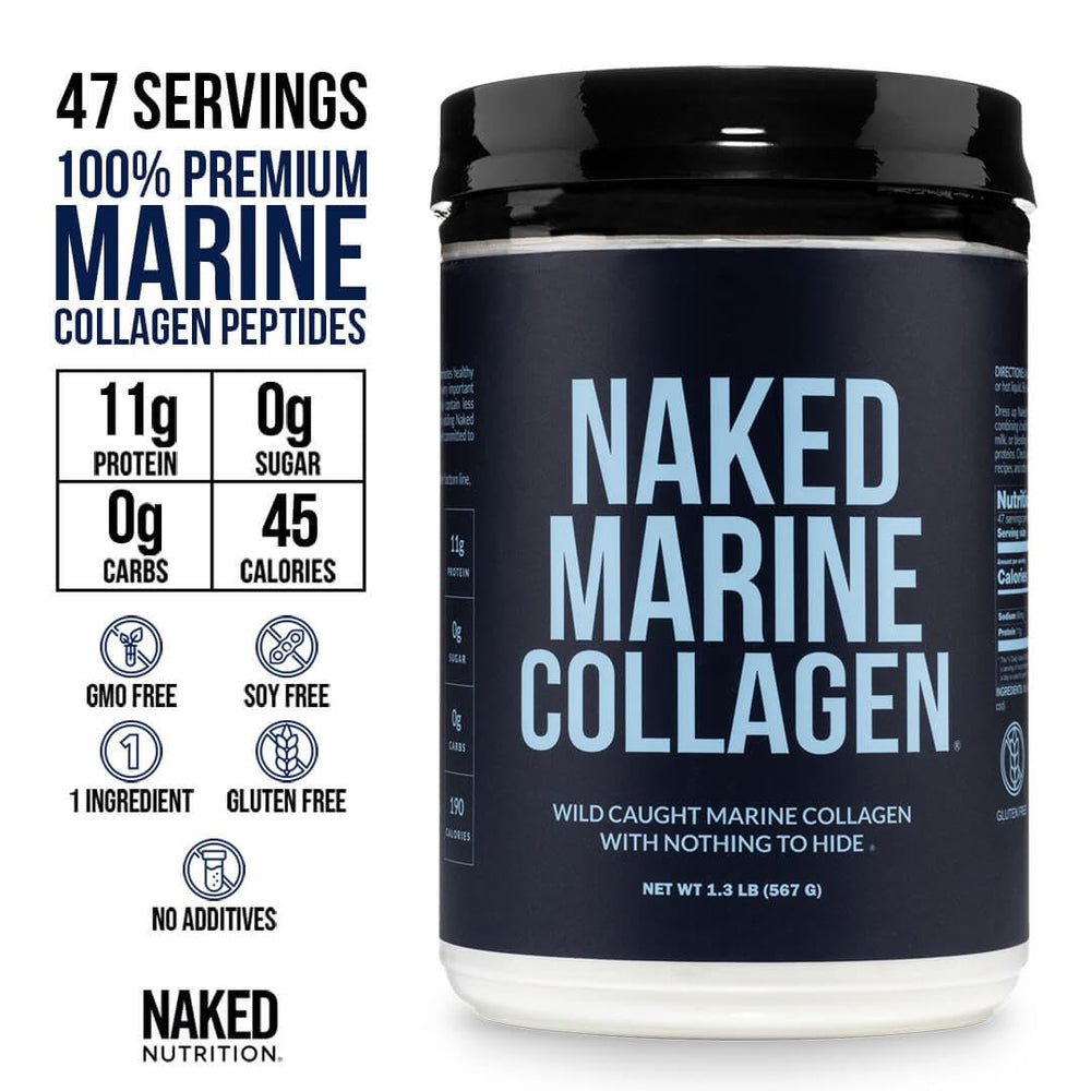 NAKED textura del polvo de colágeno marino en primer plano para mezcla rápida
