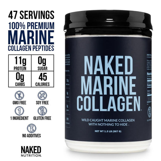NAKED textura del polvo de colágeno marino en primer plano para mezcla rápida