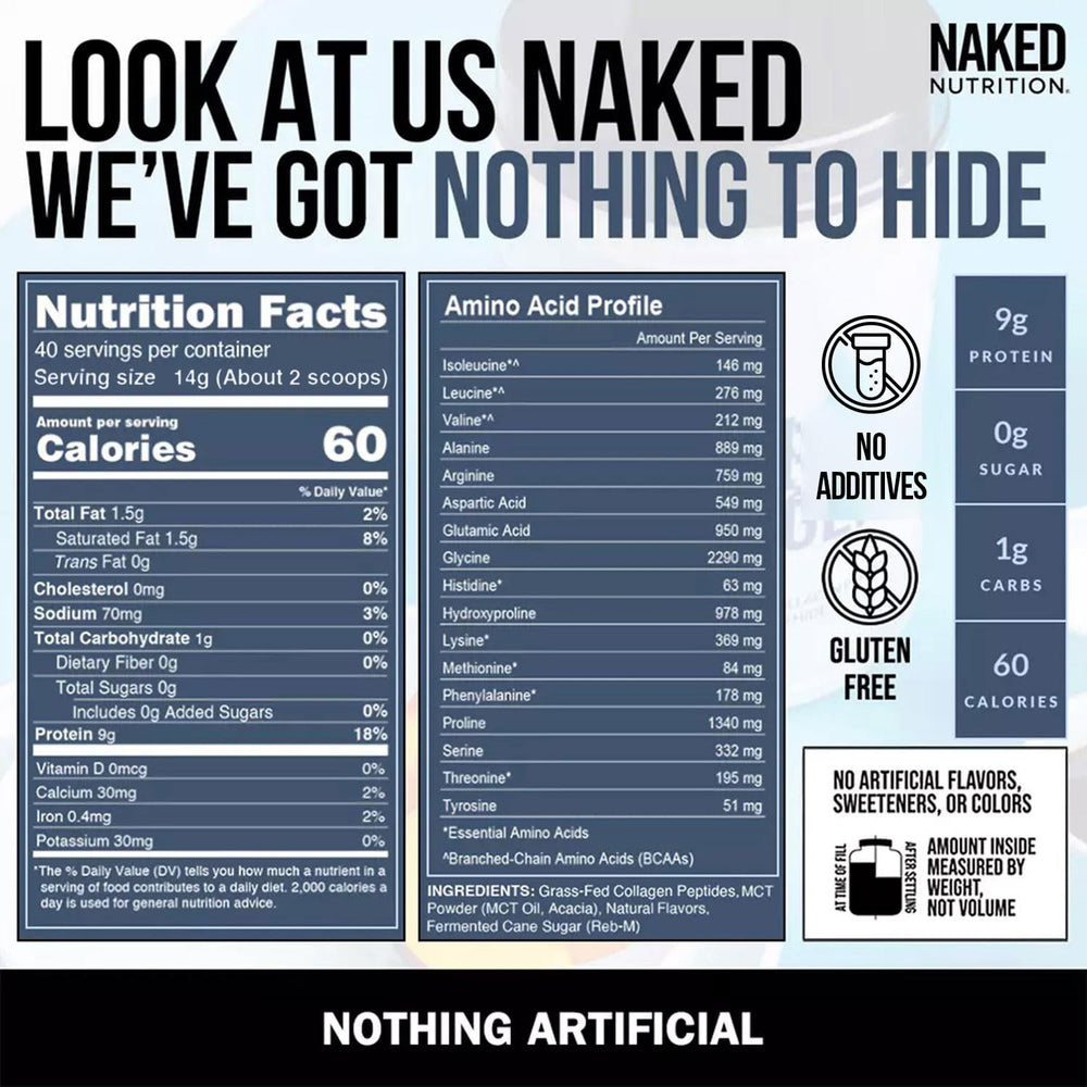 NAKED etiqueta con ingredientes simples y sin aditivos artificiales