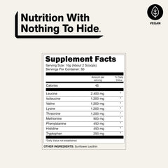 NAKED etiqueta con información nutricional y perfil de aminoácidos