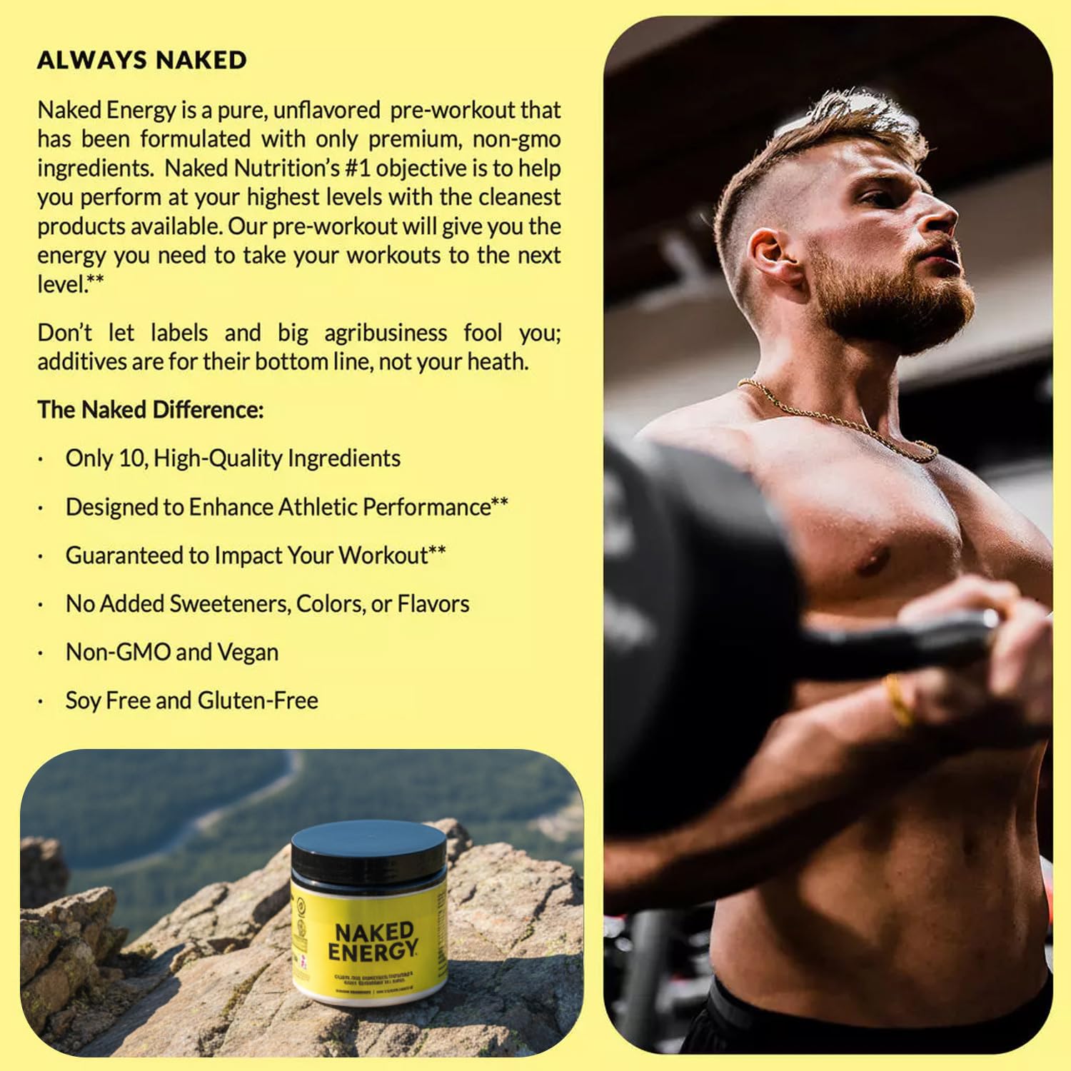 NAKED mezclado con proteína vegana destacando compatibilidad post/pre-entreno
