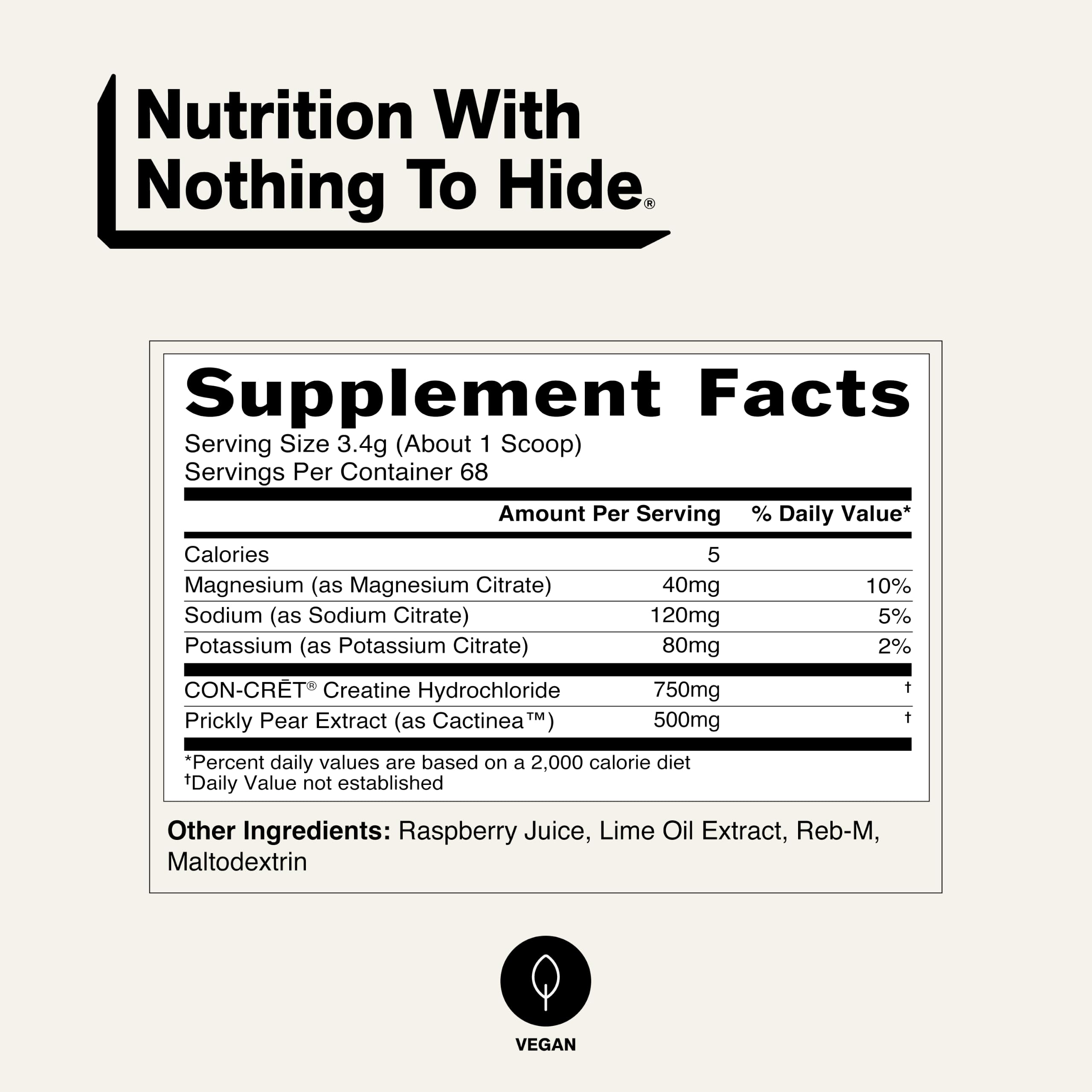 NAKED etiqueta con lista de ingredientes limpios y beneficios