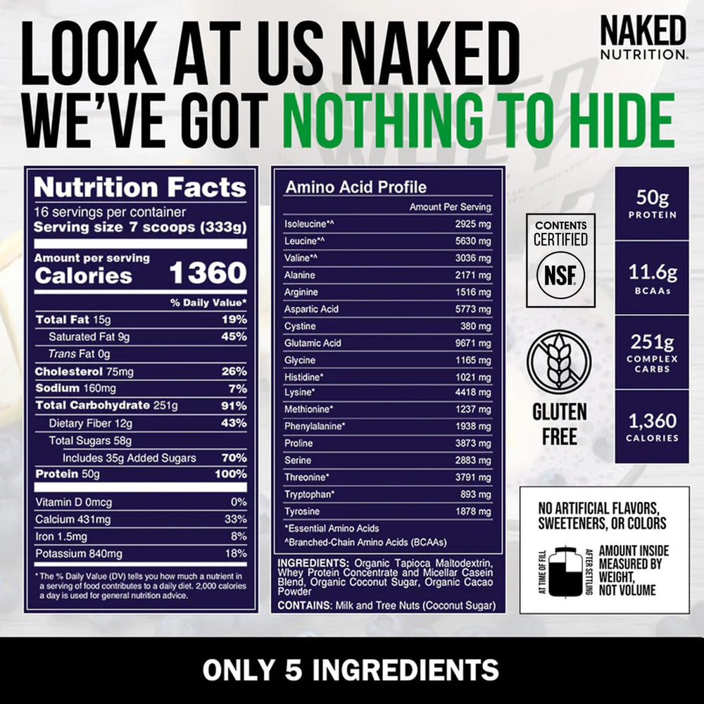 NAKED primer plano de la etiqueta nutricional con información clara y segura