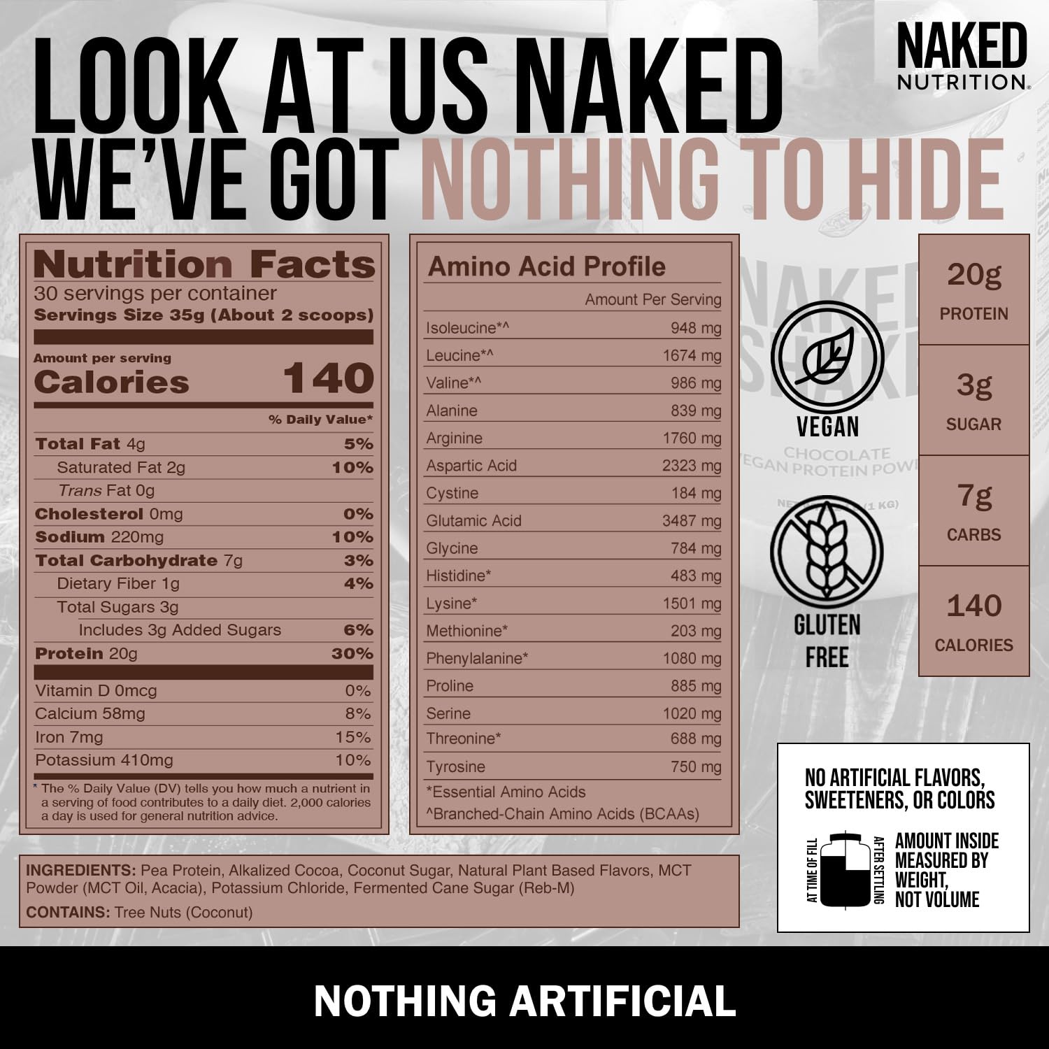 NAKED etiqueta nutricional clara con datos por porción visibles