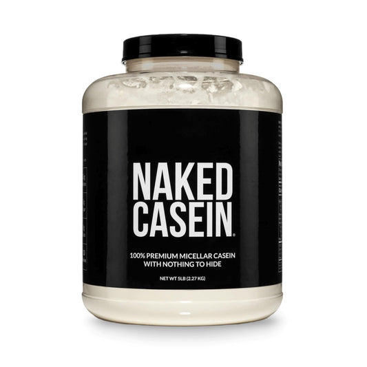 NAKED frente del envase que muestra 5 lb y 76 porciones, pureza visible