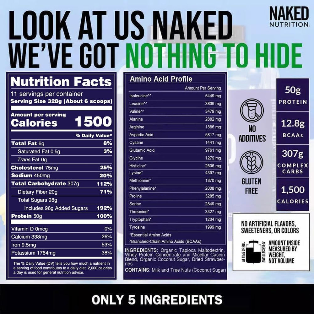 NAKED ingredientes reales: fresas deshidratadas y maltodextrina orgánica