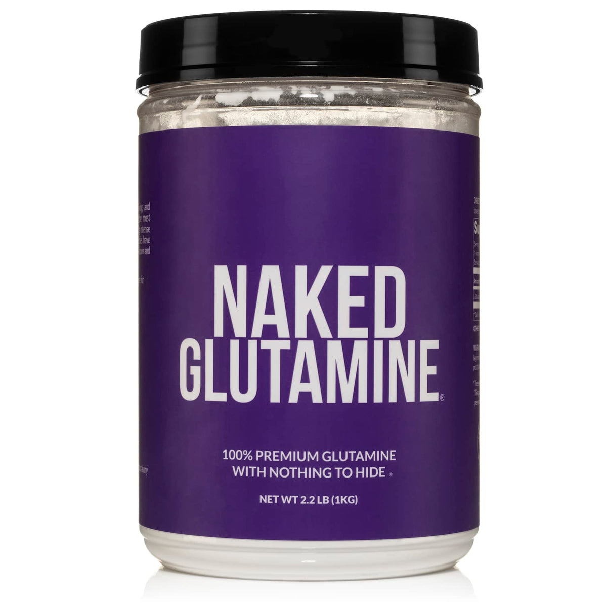 NAKED envase frontal de L‑glutamina 1,000 g, formato a granel para ahorro