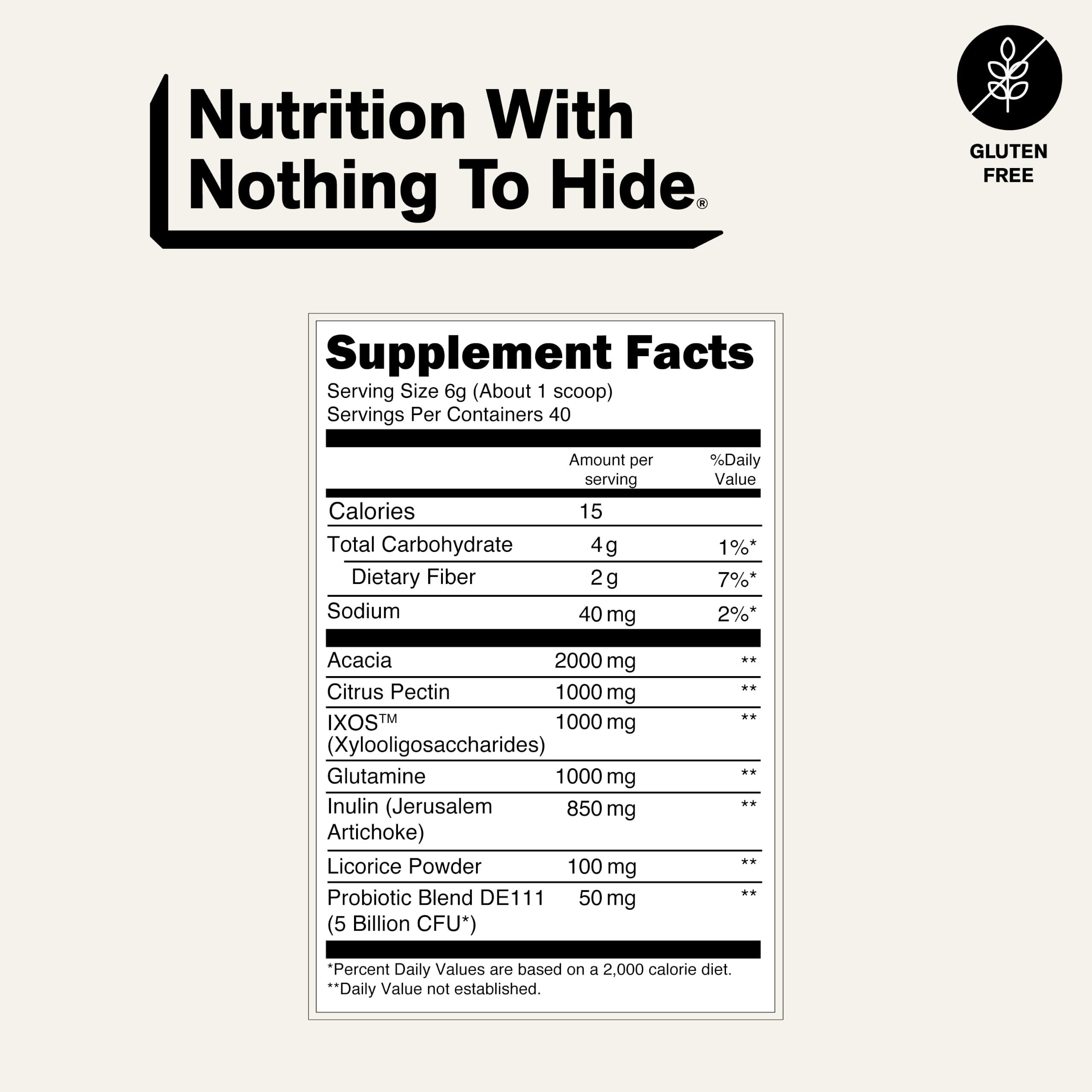 NAKED Gut etiqueta con lista de ingredientes y beneficios claros