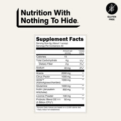 NAKED Gut etiqueta con lista de ingredientes y beneficios claros
