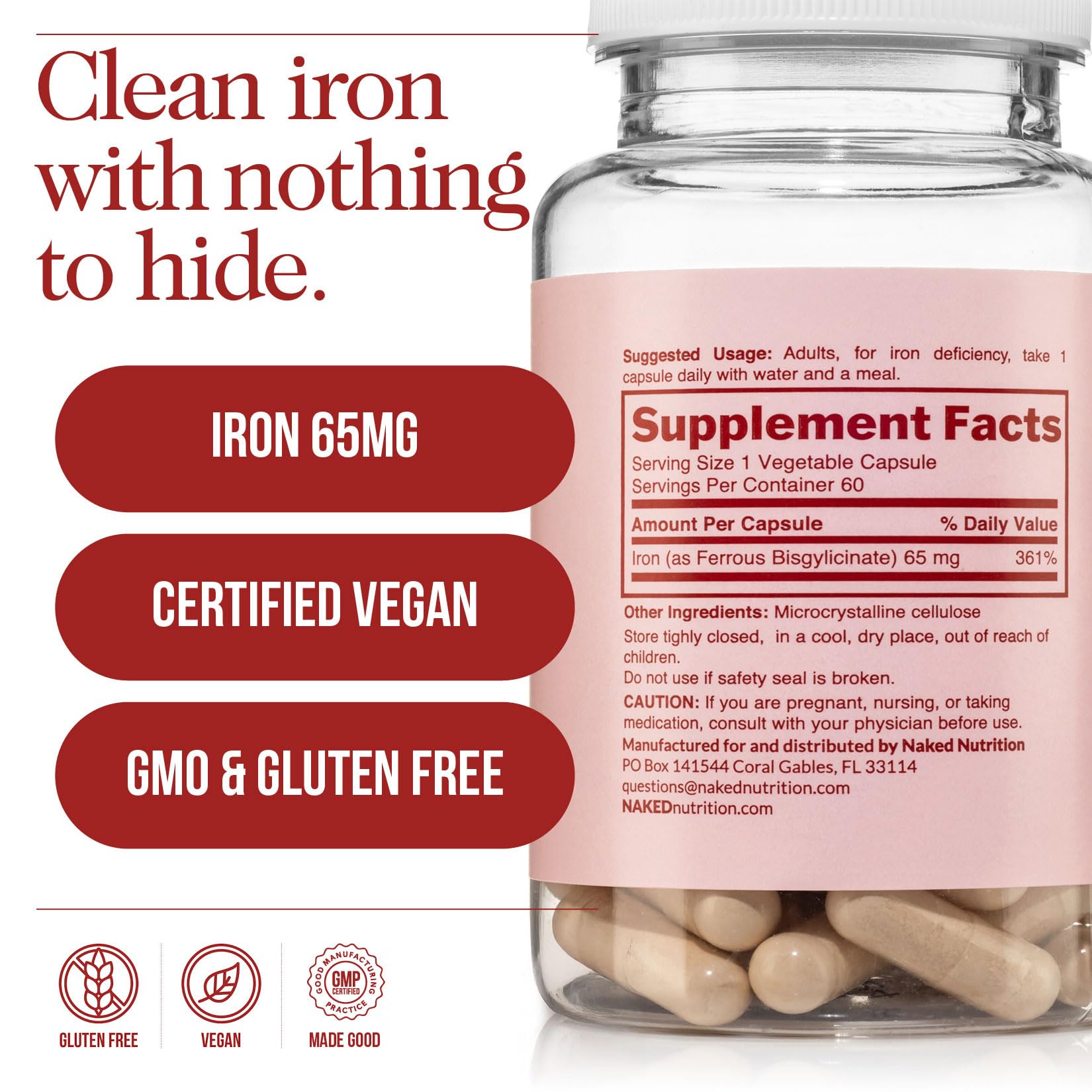 NAKED etiqueta nutricional legible con información de hierro