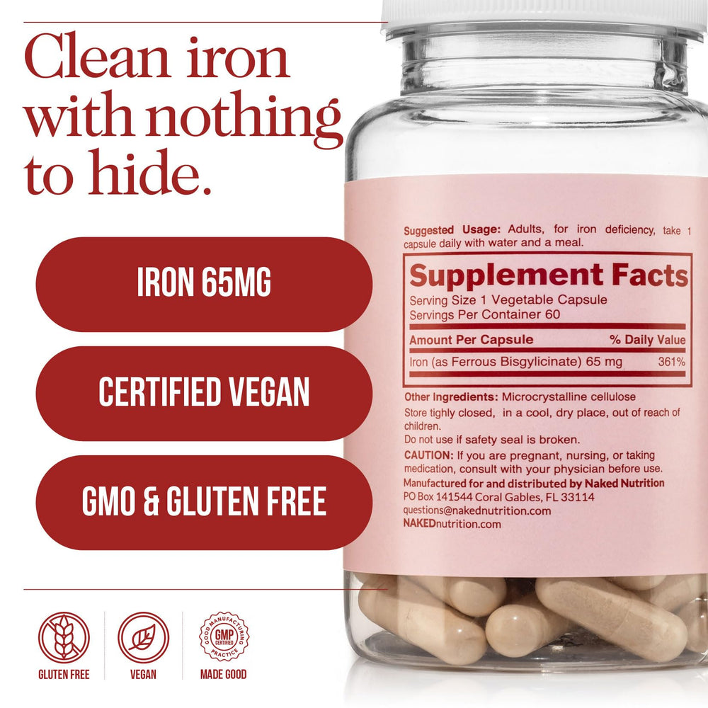 NAKED etiqueta nutricional legible con información de hierro