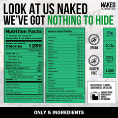 NAKED los cinco ingredientes limpios sobre mesa resaltando transparencia y origen
