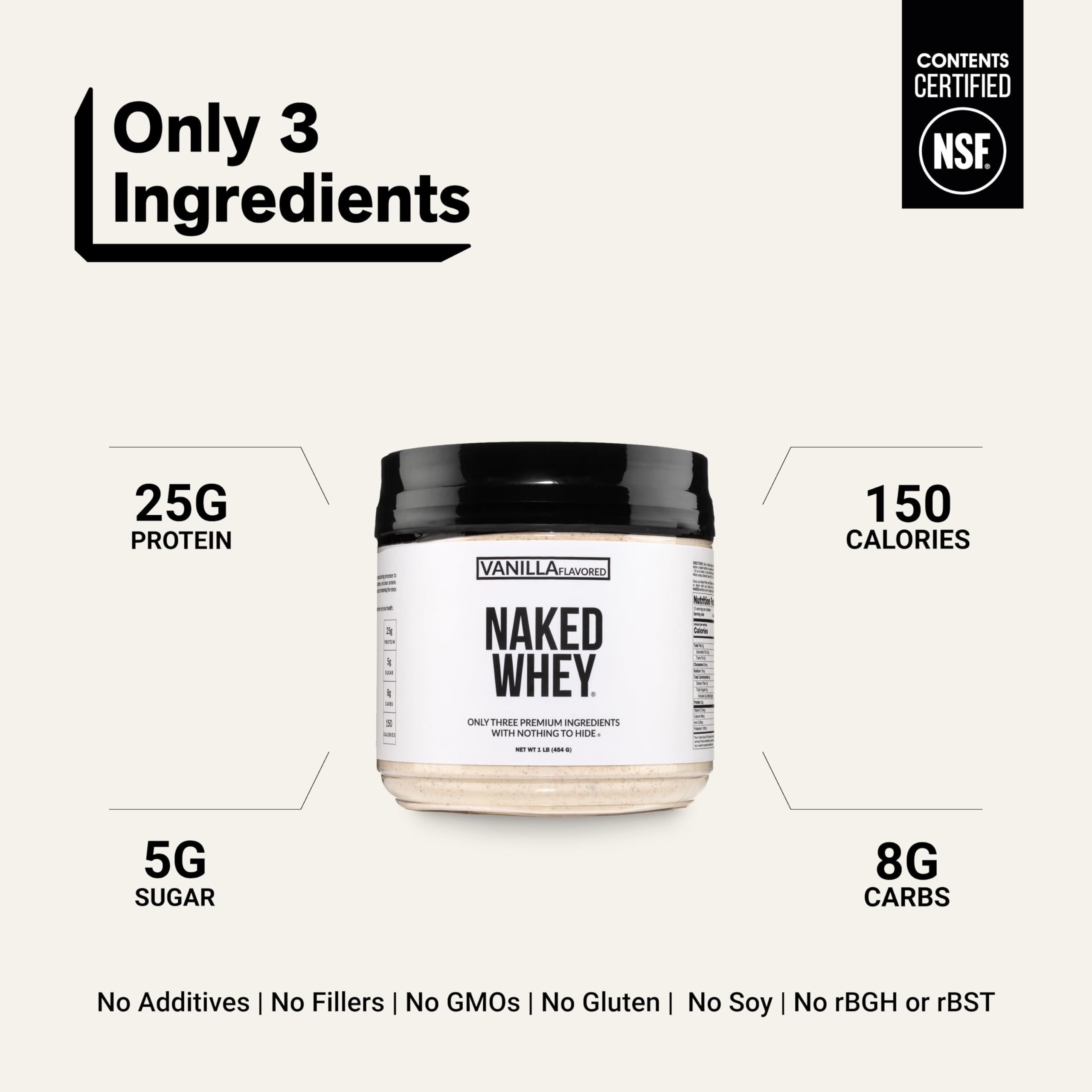 NAKED ingredientes: suero, vainilla y azúcar de coco, formula limpia y simple