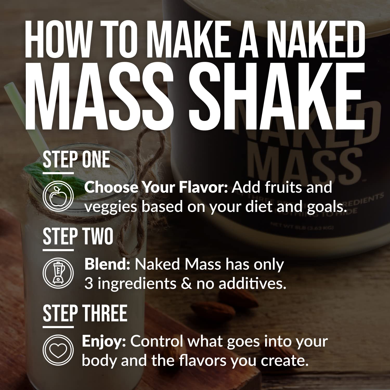 NAKED Mass comparativa tamaño del envase 8 lb para escala visual