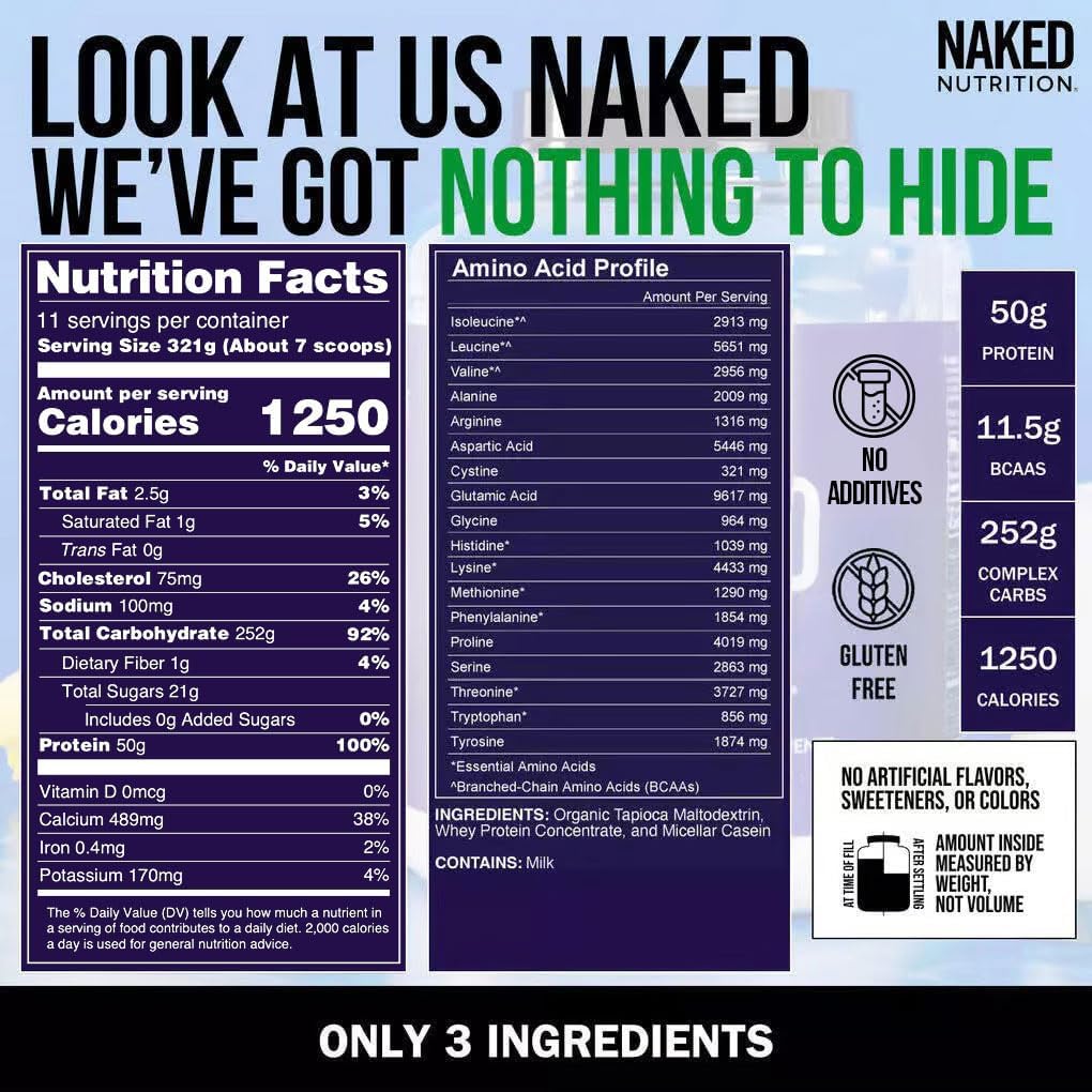 NAKED Mass ingredientes orgánicos maltodextrina de tapioca mostrando calidad