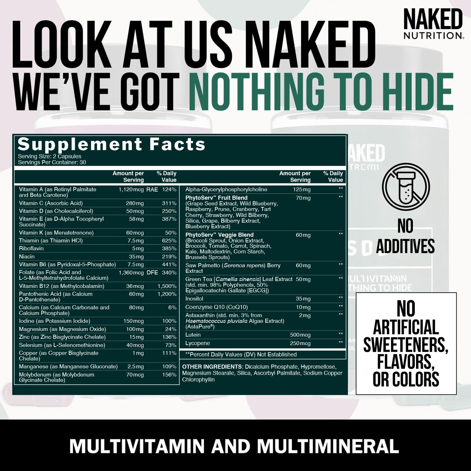 NAKED etiqueta con lista de ingredientes y transparencia