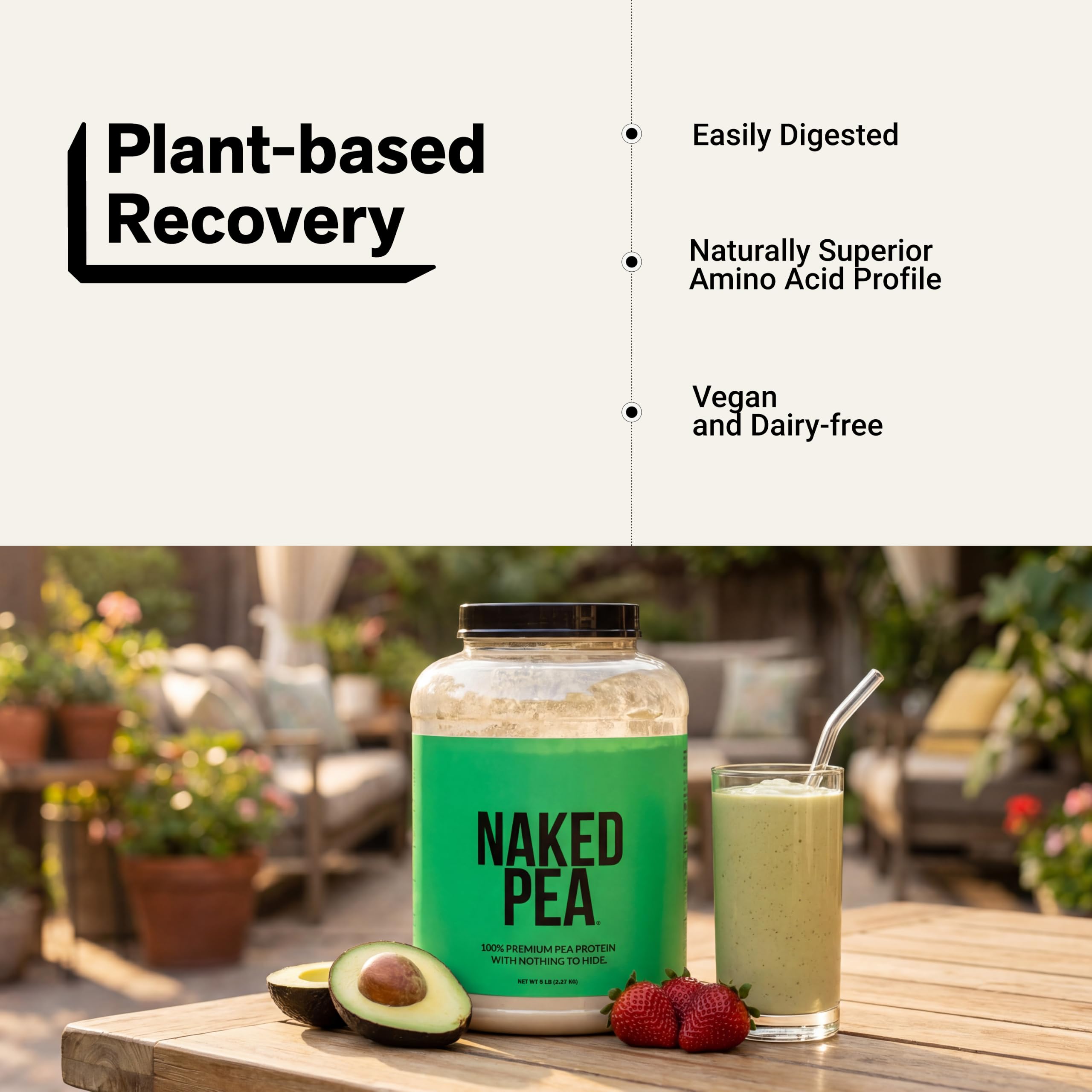 NAKED Pea detalle del sello NSF en el envase que verifica pureza