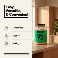 NAKED Pea ingredientes orgánicos en mesa transmitiendo origen natural
