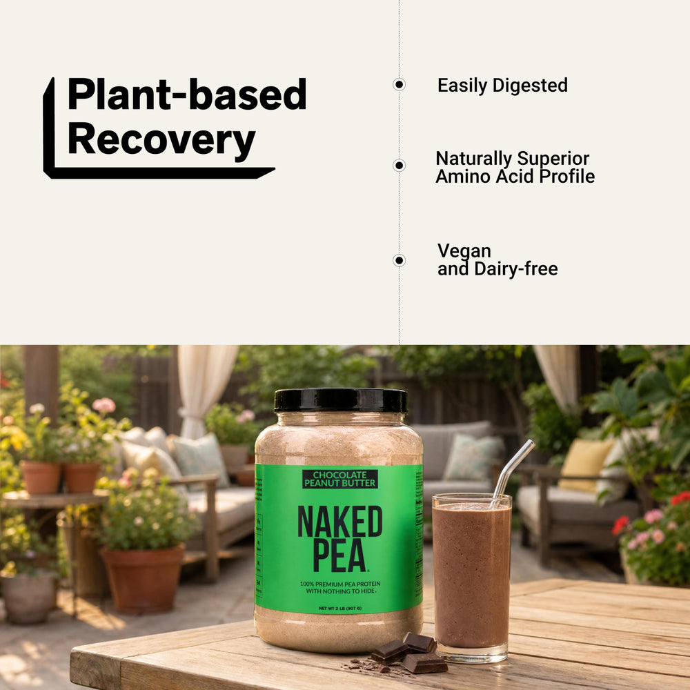 Etiqueta NAKED Pea que indica 21 porciones y valores nutricionales claros
