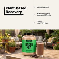 Etiqueta NAKED Pea que indica 21 porciones y valores nutricionales claros