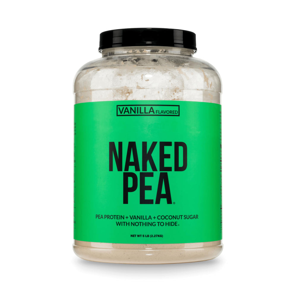 NAKED paquete frontal de Naked Pea Vainilla mostrando etiqueta clara y beneficios