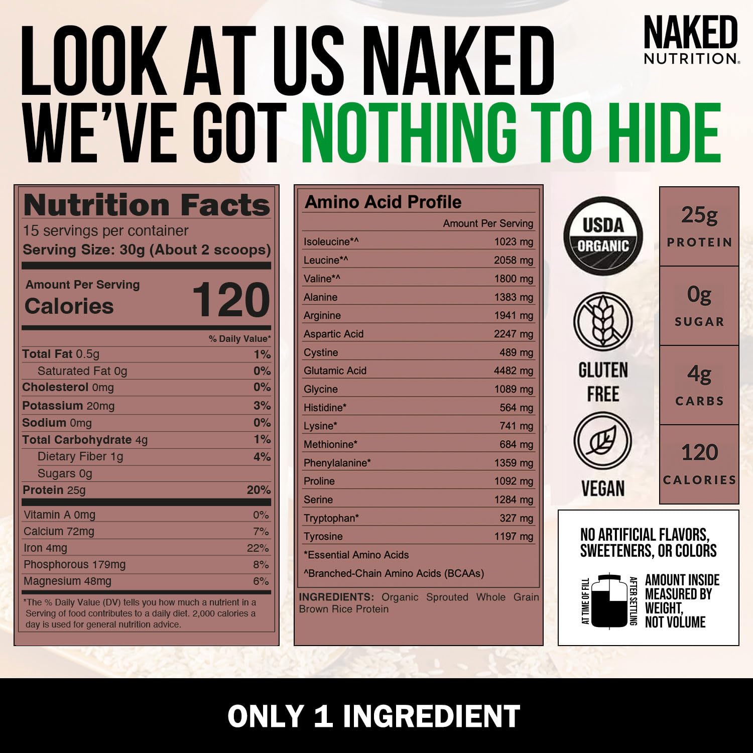 NAKED batido proteico de arroz servido, energía vegetal rápida