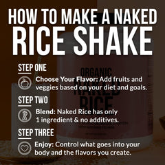 NAKED etiqueta mostrando 100% arroz integral orgánico y beneficios