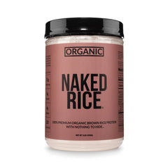NAKED envase frontal de proteína de arroz con etiqueta clara y limpio