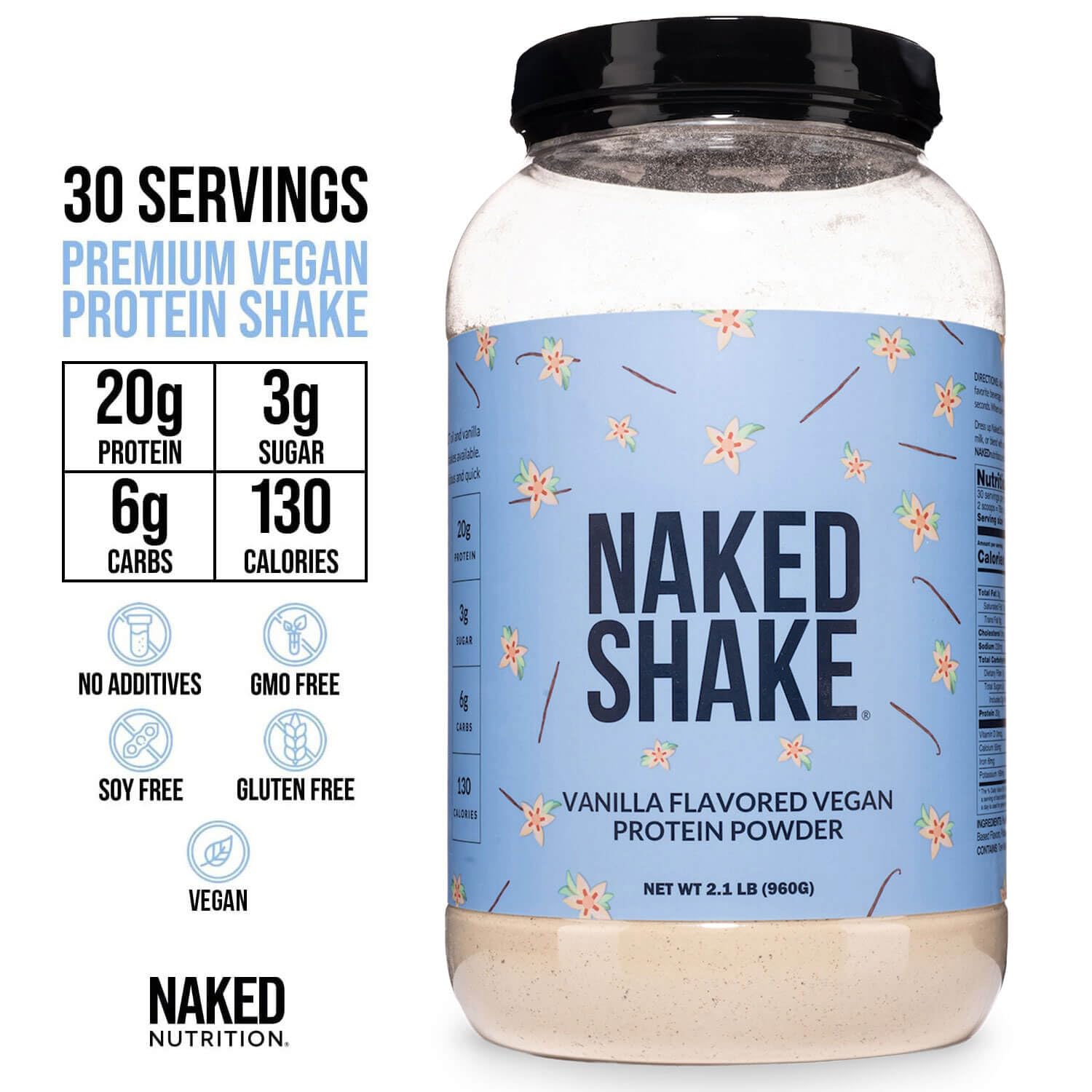 NAKED Shake etiqueta con sellos NSF y certificaciones de calidad