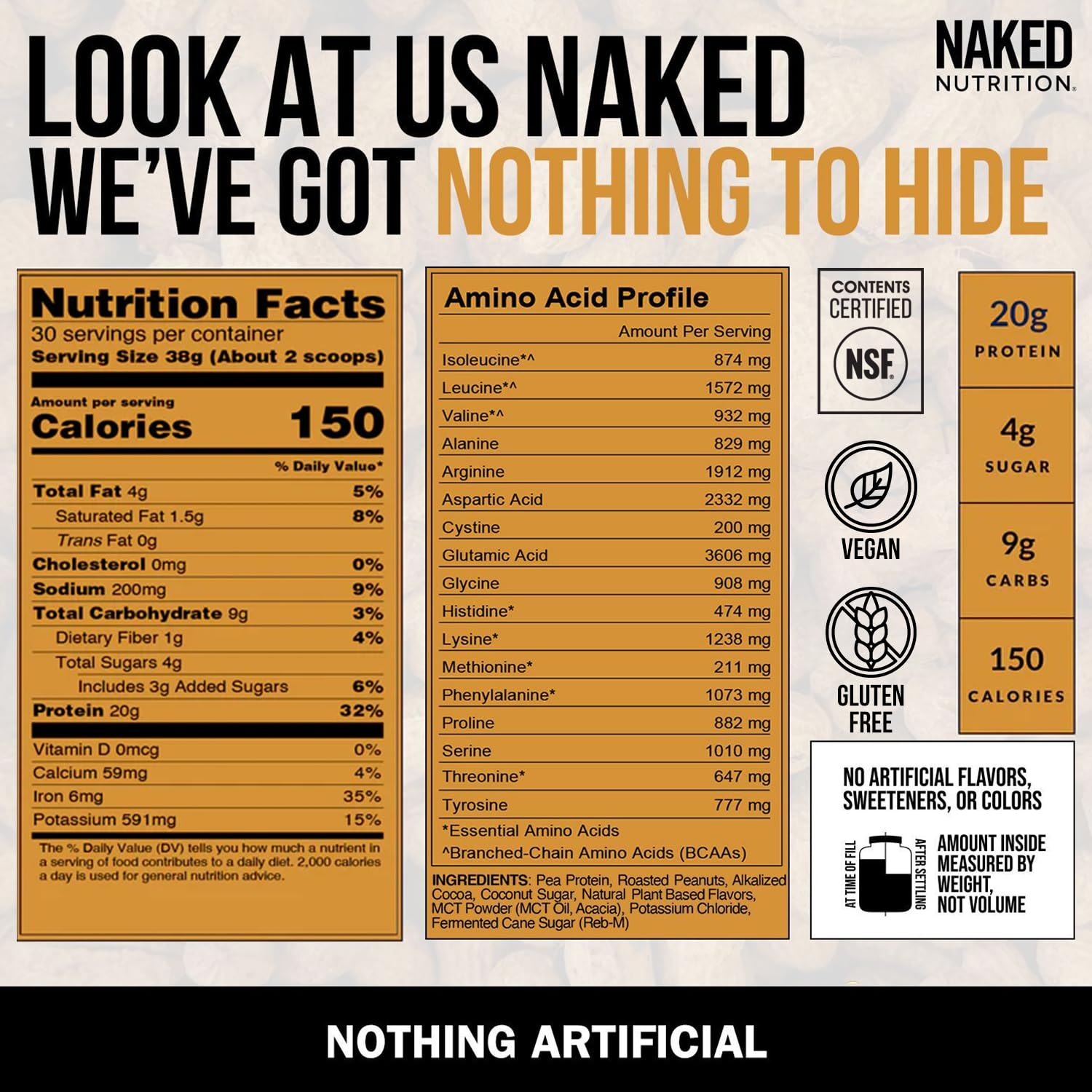 NAKED etiqueta nutricional y certificación NSF para mayor confianza