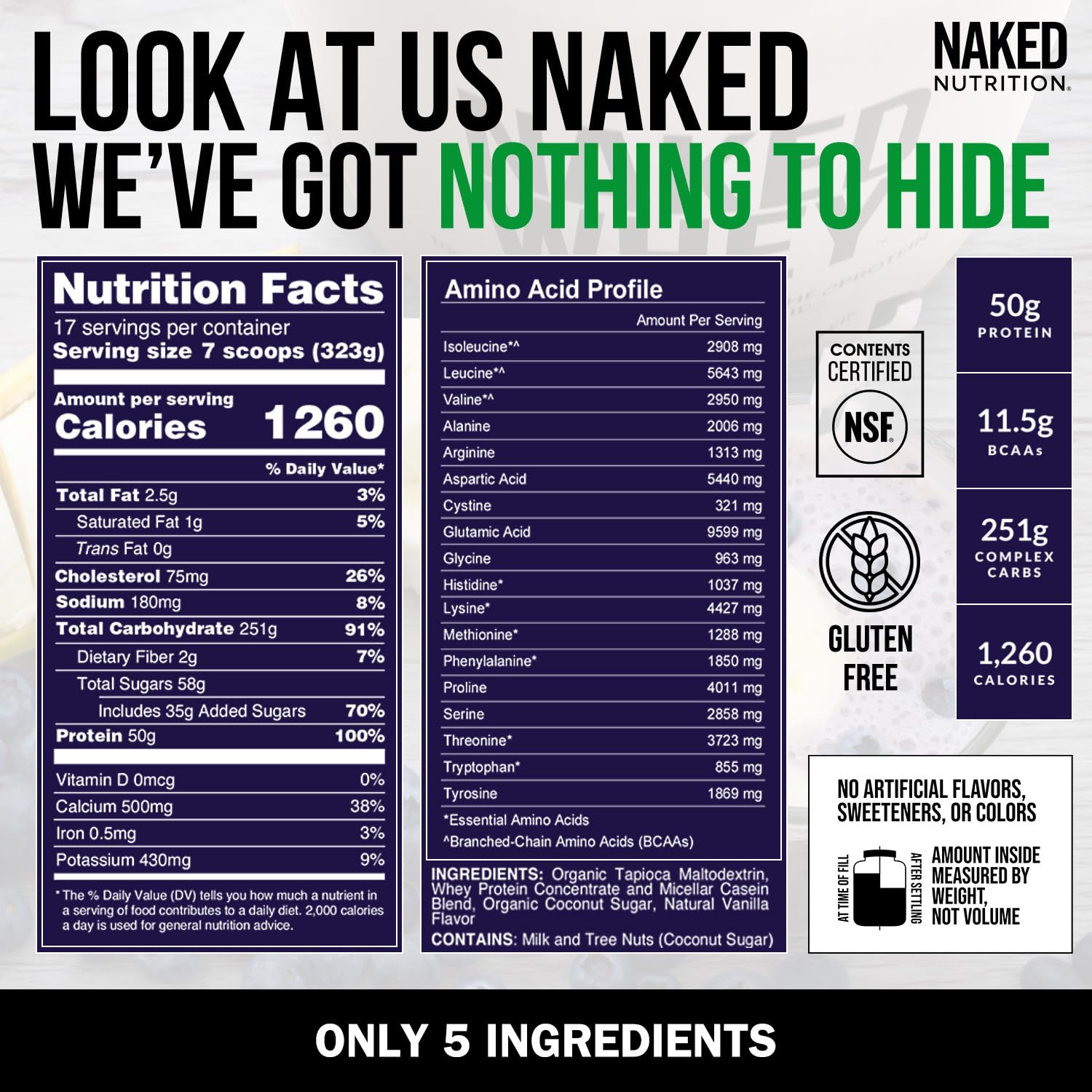 NAKED etiqueta NSF certificada visible, seguridad verificada