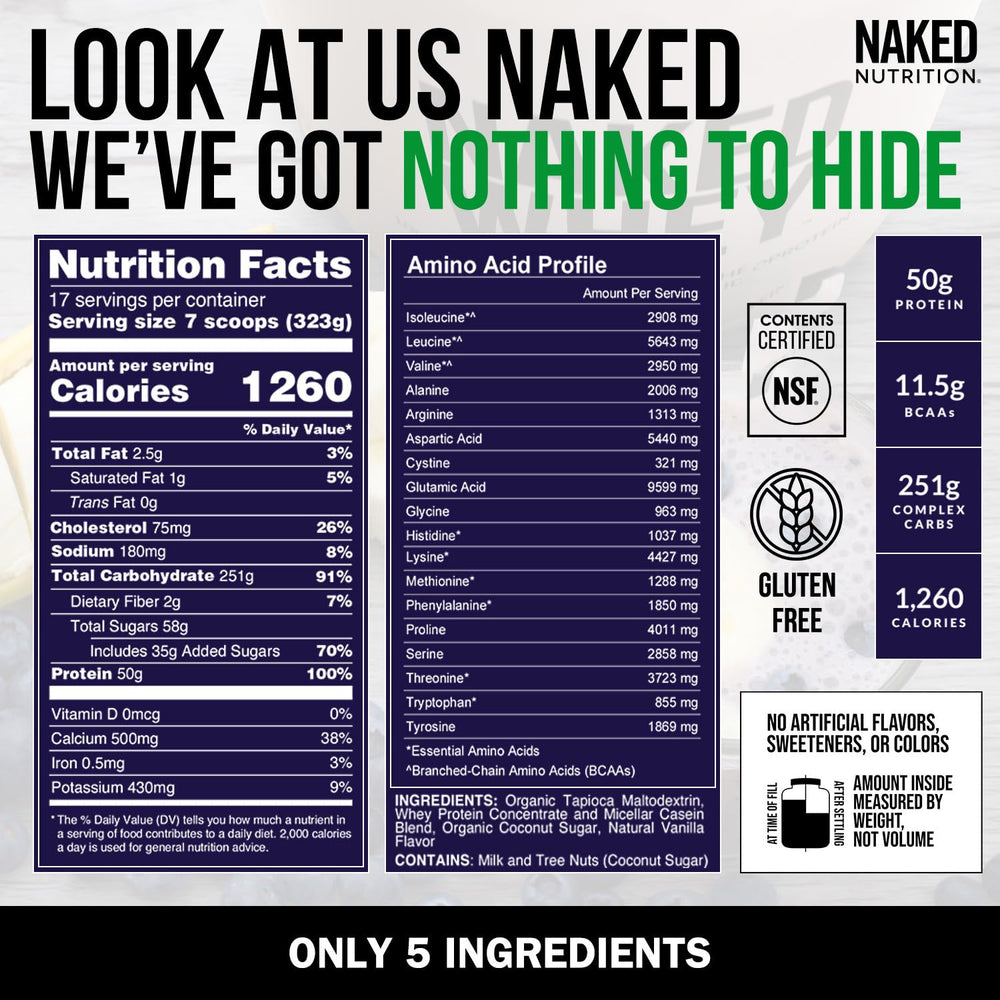 NAKED etiqueta NSF certificada visible, seguridad verificada