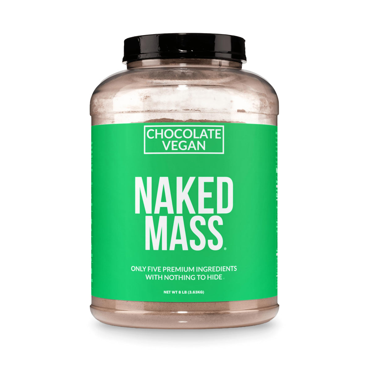 NAKED Vegan Mass envase frontal mostrando el tamaño y la marca, ideal para compras limpias